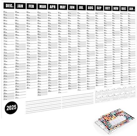 Calendrier Mural Annuel 2025, Calendrier D'affiche 365 JOURS, Calendrier Mural Annuel Plastifié, 74,2 X 52,5 Cm, Calendrier Mural Annuel Pour La Maison, Le Bureau, L'école