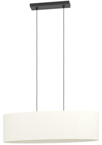 EGLO Hängelampe Febres, Pendelleuchte über Esstisch | ovale Esszimmerlampe aus Bouclé Stoff, Metall in Schwarz und Textil in Weiß, E27 Fassung, 78 cm