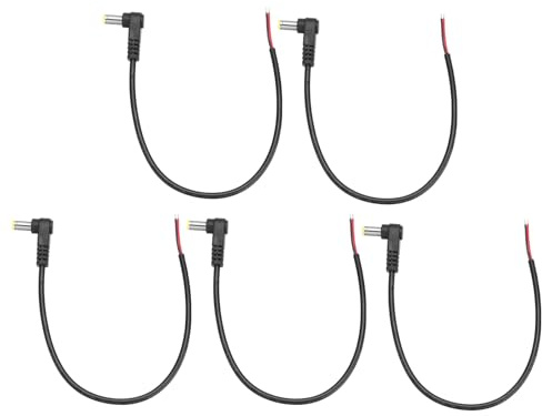 sourcing map 5pcs Replacement 5.5mm x 2.1mm Right Angle 90 Degree DC Power Male Plug Jack to Bare Wire Open End Connector Adapter Pigtail Power Cable Cord for DC Surveillance Camera, 0.25m