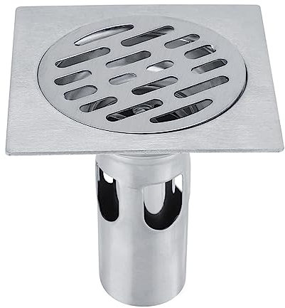 Hominas Scarico a Pavimento Quadrata, Valvola Antiodore Piletta Doccia Esterna in Acciaio Con Filtro Rimovibile per Bagno, 9,8 X 9,8 Cm