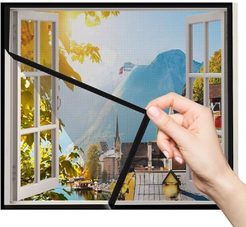 Zanzariera Finestra con Nastro Adesivo 105x150cm Nero