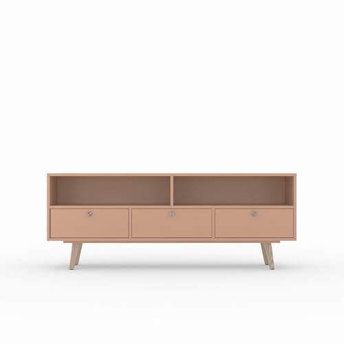TV Schrank GRASS, lackiert NCS 3020y50r Dunkel rosa sand, Cool Ton, 3 Schubladen, 2 Einlegeböden, skandinavisches Sideboard, 190 x 66 x 43 cm