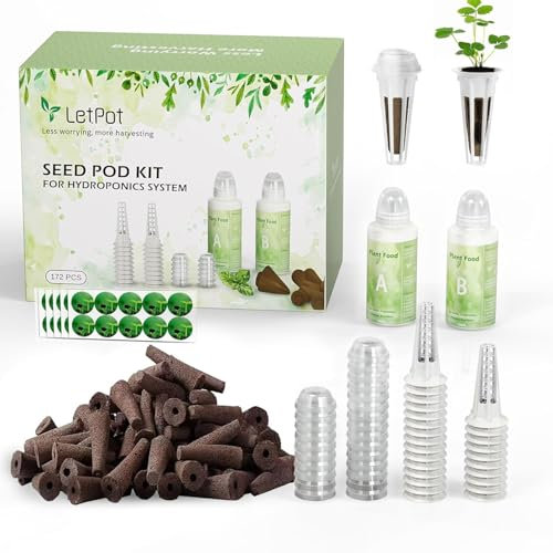 LETPOT 172 Pcs Seed Pod Kits, Hydroponics Growing Sponges, Grow Anything Kit Pod for Hydroponic with 60 Sponges, 2 Nutrients, 25 Baskets, 60 Stickers, 25 Germination Domes