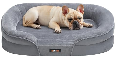 Feandrea Dog Bed, Medium Orthopaedic Dog Sofa Bed, 30 x 20 x 7 Inches, Egg Crate Foam, Waterproof Liner, Raised Edges, Removable and Machine Washable Cover, Non-Slip, Light Gray UPGW281G01