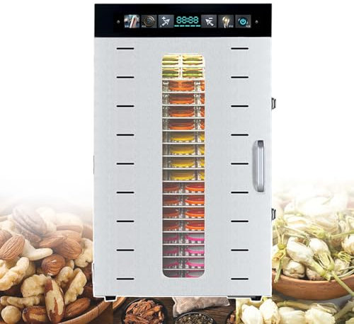 forplubossmmp Essiccatore per Alimenti A 16/20 Ripiani – Essiccatore per Frutta E Carne 1350 W / 1375 W da 30 A 90 °C, Essiccatore per Alimenti per Carne Secca – Acciaio Inossidabile,20-Layer
