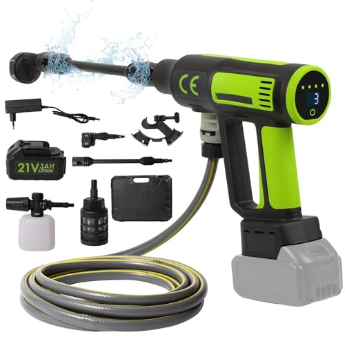 Nettoyeur haute pression sans fil, max. 100 bar, avec batterie, pulvérisateur de mousse, tuyau de 5 m, buse multifonctionnelle et buse rotative à 180° pour voiture, chaudière filtrante, pour voitures,