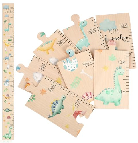 Otuuz Messlatte Holz Puzzle Maßtabelle, 50-180 cm, Dinosaurier | Dekoration für Kinderzimmer, Taufgeschenke, Geschenk zur Geburt, Hurra Ich Wachse, Dinosaurier