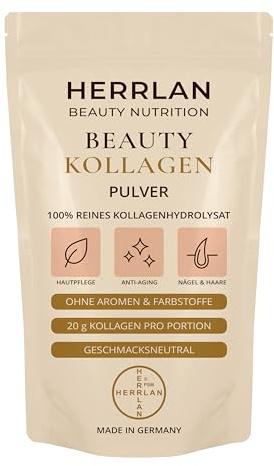 HERRLAN® Beauty Collagen Pulver 500 g – hochdosiertes Kollagen Hydrolysat Typ 1, 2, 3 – GESCHMACK- & GERUCHLOS - ohne Zusätze – reine Peptide – Spitzen-Qualität – Made in Germany