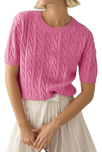 LACOZY Womens Summer Short Sleeve Tops V Neck Ribbed Knit Polo Sweater Shirts Casual Lightweight Pullover Shirt 2026