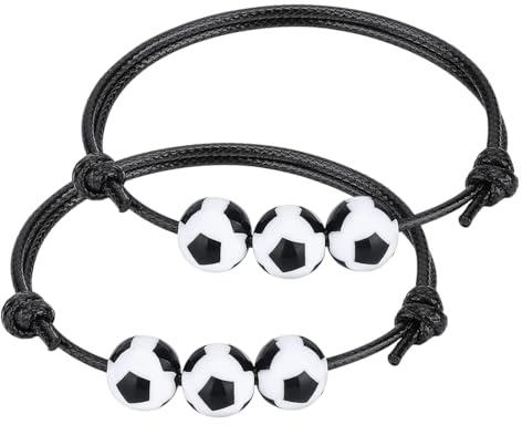 OUDQFCJ 2 Piezas Pulsera de Fútbol Trenzada Ajustable, para Niños Niñas Fiesta Temática, Pulseras de la Amistad, Negro