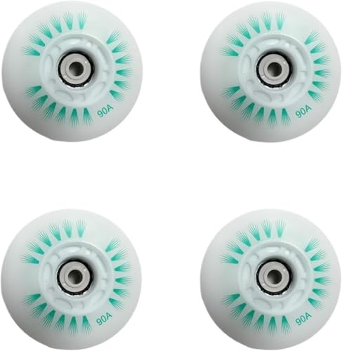Inline-Skate-Rollen mit LED-Licht, Härtegrad 90A, universelle Passform, 4/8er-Pack, Weiß mit türkisfarbenem Muster (4, Grün, 90 mm)