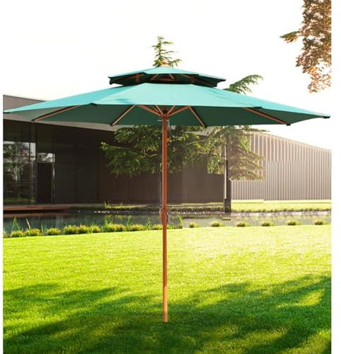 QUSYZD Parasol de Jardin Double Toit de 2,7 m avec Protection Solaire, Toile en Polyester imperméable, pour Jardin, terrasse, arrière-Cour, Piscine, Vert - 2,7 m (2,7 m),Green-2.7m(9ft)