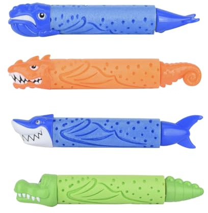 Water Shooter – Tierförmige Wasserpistolen aus Schaumstoff für Kinder, 4er Set | Drache, Hai, Krokodil & Wal | Bunte Eva-Wasserblaster für Pool, Strand & Garten
