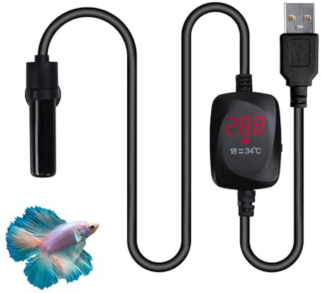 MiOYOOW 10 W miniakvarievärmare, dränkbar varmvattenberedare, värmestång med överhettningsskydd, 5 V/2 A, USB, keramisk vattenvärmare för saltvatten och sötvatten