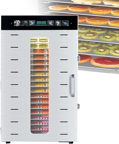 CRBUDY Déshydrateurs Alimentaires - 16/20 Couches, séchoir électrique avec écran Tactile, séchoir à Fruits et Viande pour Fruits secs, Viande séchée, thé aux Fleurs, Lampe chauffante intégrée