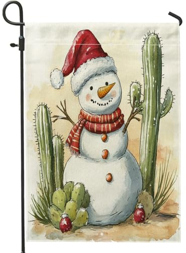 Divertenti bandiere natalizie da giardino con pupazzi di neve, 30,5 x 45,7 cm, double face, per esterni, motivo cactus del deserto di Natale, bandiere standard per casa, divertenti bandiere per