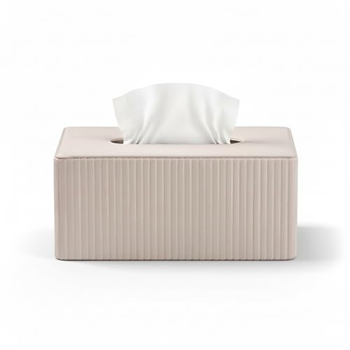Kosmetische Taschentuchboxen, Leder-Taschentuchbox,Taschentuchbox für Büro,Zuhause, Wohnzimmer und Badezimmer, rechteckig Taschentuchspender aus PU-Leder, （Khaki, Striped，25x14x9cm）