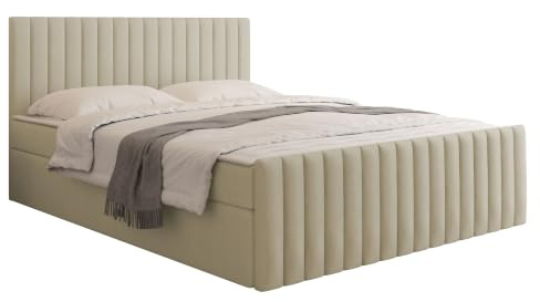 Mirjan24 Boxspringbett Tirulo Fix, Doppelbett mit Topper und Matratze, Polsterbett mit 2 Bettkästen, Bett mit gepolstertes Kopfteil, Continentalbett (Manila 02, 160x200cm)