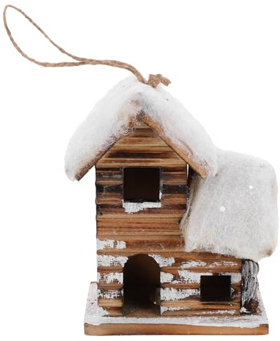 JEWEDECO Casetta in Legno a LED Miniatura Illuminazione Calda Decorazione Rustica per Villaggio Natalizio Innevato Ornamento Salvaspazio per Alberi di Natale e Ambienti Interni