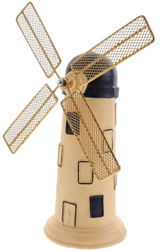 GRIRIW Vintage Retro White Resin Windmill Ornament Decorative Desktop Table Decoration for Home and Bar, Miniature Dutch Windmill Craft Suitable for Living Room and Office Display