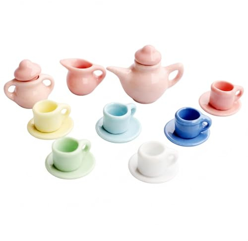 Nuiorfty Juego de té en Miniatura de 15 Piezas para casa de muñecas minitazas de té y Accesorios de cerámica Coloridas decoración de casa de muñecas a Escala 1/12