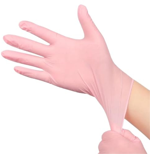 QIANCHAOJI Guanti Domestici Guanti in Nitrile Rosa Chiaro da 100/50/20 Pezzi, Impermeabili, Ideali for Cucina e Cucina(20PCS,L)