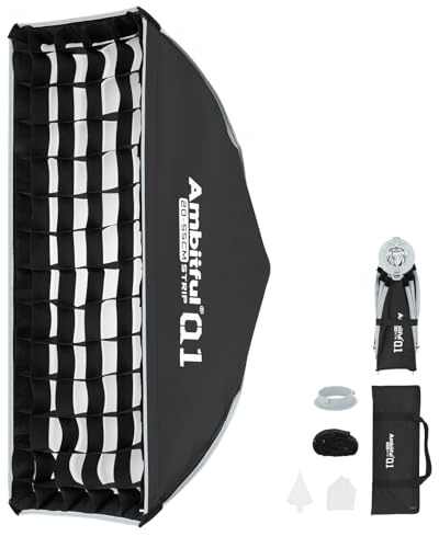AMBITFUL Q1 Softbox de liberación rápida, modificador de iluminación de fotografía, estilos de bola, octa, tira y rebote (montaje Mini Bowens, tira de 8 x 22 pulgadas)