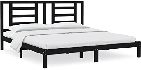 Qnhdfrt Massivholzbett 200x200 cm Schwarz, Modernes Bettgestell aus Kiefernholz mit Kopfteil, Stabiles Doppelbett für das Schlafzimmer, Rustikales Design, Bettrahmen ohne Matratze