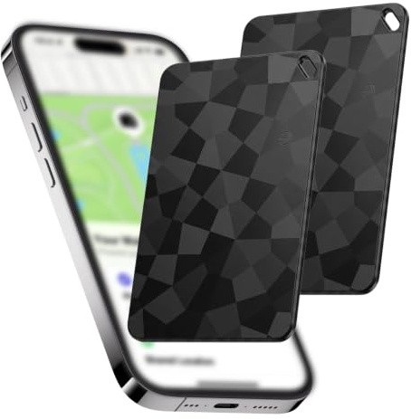 XAVURO 2pcs Carte Traceur Bluetooth Ultra Fine, Localisateur d'Objets Compatible avec Find My et Find Hub, Smart Tag Rechargeable pour Portefeuille, Valise et Sacs, Noir