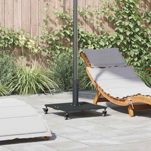 Kaloriko Pied de Parasol Noir Base Support Dalle Parasol déporté Droit Lourd avec Roulette, Jardin terrasse Balcon Plage extérieur Piscine Patio, Acier 45 x 45 x 31,5 cm stabilité Vent