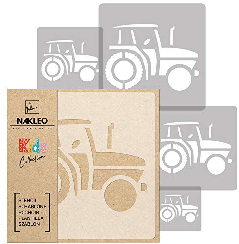 NAKLEO Schablonen Malen für Wandgestaltung im Kinderzimmer, 5 Stück Set 9x9 bis 34x34cm Traktor Land Bauernhof, Kinderzimmer Malvorlage Raumdekoration, Basteln DIY Wand Möbel