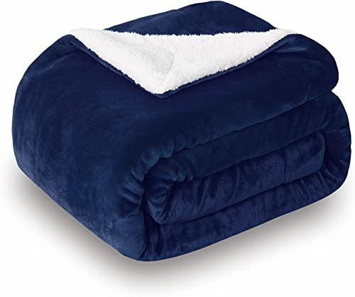 SOCHOW Couverture double face douillette extra épaisse et chaude en Sherpa, couverture polaire super douce pour canapé ou salon, 150 x 200 cm, bleu marine