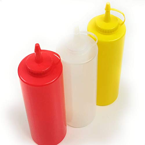 Kerafactum 3 Saucenflasche Quetschflasche 700 ml Spritzflaschen für Küche BBQ Grill Soßen Flasche für Senf Ketschup Grillsoße Dressing Flasche Saucenspender Squeeze Bottle Plastik Spender Mixed