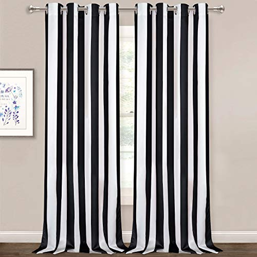 ASPMIZ Striped Window Curtains, Black and White Vertical Stripe Curtain Panel, Window Drapes with Grommets for Bedroom Living Room Decor, Set of 2 Panels, 52 x 84 Inch Length