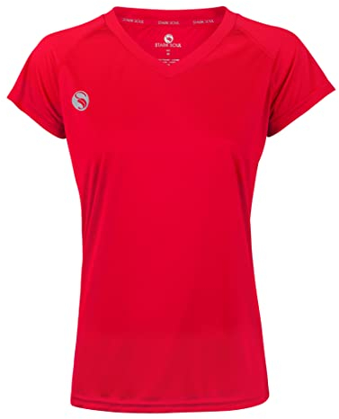 STARK SOUL Damen Sport Shirt Fitness T-Shirt vital, Kurzarm Funktionsshirt, Atmungsaktiv Schnelltrocknendes Trainingsshirt - Rot - M
