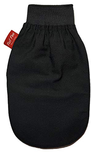 Feel Fine Premium Gant Exfoliant Turc – Gant Hammam Kese en 100% Soie Végétale Naturelle pour Hommes & Femmes | Gommage Exfoliant Fait Main pour Douche, Bain & Sauna (Noir & Noir)