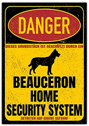 Beauceron Schäferhund Dog Schild Danger Security System Türschild Hundeschild Warnschild Sicherheitsschild Hund Privatgrundstück Hundewarnung Warnung vor dem Hund