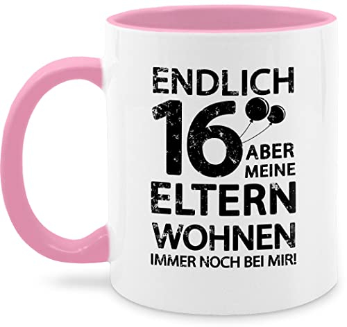 Tasse Tassen 325ml - 16. Geburtstag - Endlich 16 aber meine Eltern wohnen immer noch bei mir I Sechzehn - 325 ml - Rosa - geschenk zum 16.geburtstag jahre junge 16-jährige ballon milchkaffeetasse