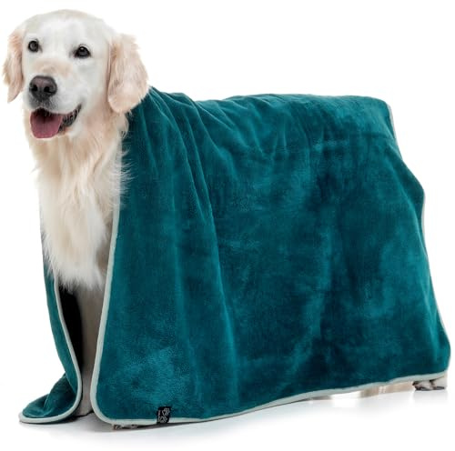 Lucky Paws® Serviette Chien Super Absorbante – Serviette pour Chien Ultra Douce, Luxueuse et Épaisse 140x80cm, Serviettes en Microfibre Artisanales et Faites Main pour Chiens (Lot de 1, Bleu Sarcelle)