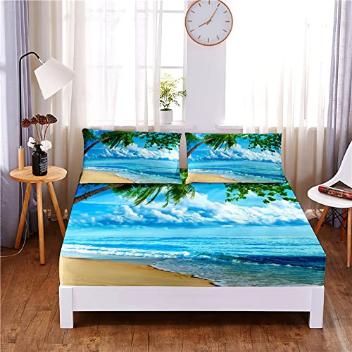 Meeresbäume 3D Spannbettlaken 180x200cm Extra Weiches Bedrucktes Bettlaken Atmungsaktiv Spannbetttücher Mikrofaser Spannbetttuch - Tiefe Tasche 30 cm Mit 2 Kissenbezügen 80x80cm