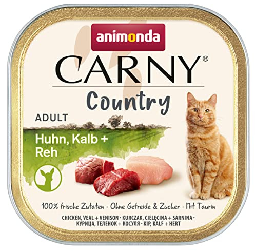 animonda Carny Adult Country våt kattmat i en praktisk skål med kyckling, kalv + rådjur, 32 x 100 g