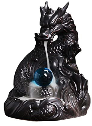 perfk Dragon Statue Backflow Brûleur d'encens Porte-encens Encensoir pour Yoga, Méditation, Table, Maison, Bureau Ornement