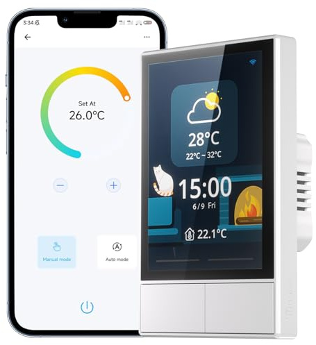 SONOFF Smart Switch, 2-Switch Panel Home Control, WiFi Smart Scene Wall Switch with Touchscreen, Smart Temperature Function, Lights Control, Compatible with Alexa and Google Home (1, White)