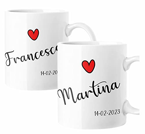 Colorfamily Coppia Tazze Sanvalentino Personalizzabile Personalizza con Nome e data Amore Innamorati Fidanzati Regalo Lui e Lei Tazza Mug 11 Oz