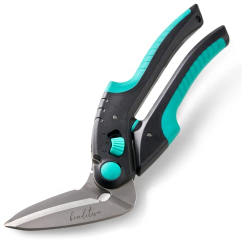 Beaditive Hochleistungs-Mehrzweck-Winkelschere 25 cm - Japanischer Edelstahl, gezahnte Klinge - Industriescheren für dicke Stoffe, Leder, Karton, Teppiche, Kunstrasen