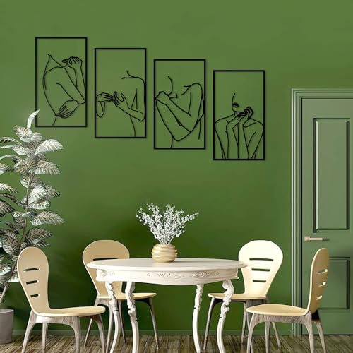 ruelen 4 Stück Metall Wandkunst Dekor Schwarze Minimalistische Abstrakte Frau Moderne Wandskulpturen Aufhängen Hausdeko für Wohnzimmer Badezimmer Küche Zuhause Büro Schlafzimmer (Elegant Lady)