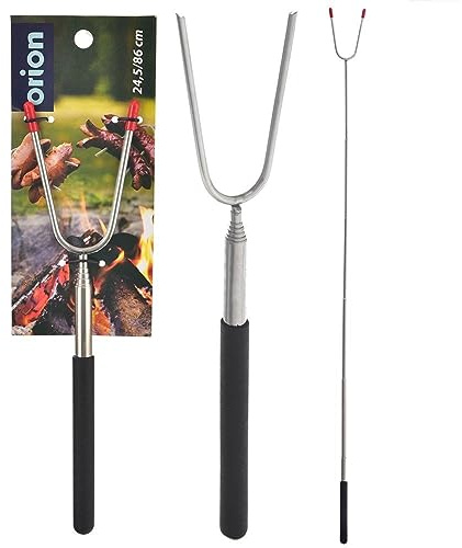 orion group Lagerfeuerstab Lagerfeuergabel Teleskop Grill-Gabel Edelstahl Grill-Spieß mit Teleskopstiel BBQ-Stock für Feuerstelle 24,5-86 cm