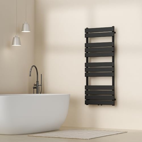 [neu.haus] Handtuchheizkörper Voss Badheizkörper Handtuchwärmer Handtuchtrockner mit Warmwasser Heizgerät mit Lamellen Mittelanschluss Wandmontage 120x50cm Schwarz