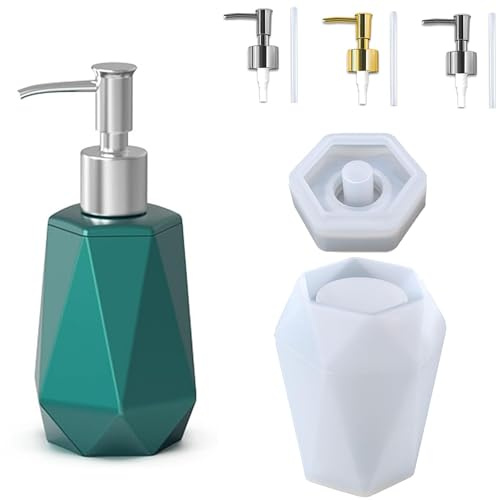 TOOSOAR® 8PCS Polygon Flasche Silikonform für Seifenspender, Leicht zu Lösen Seifenspender Form Epoxidharz, Vieleck Flasche Formen Seifenspender Silikonform für Duschgel, Handseife