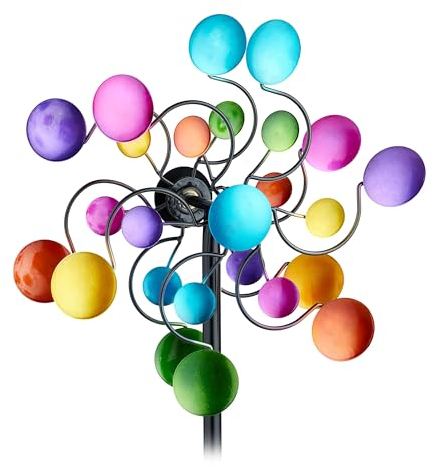 Relaxdays Girandola a Vento in Ferro, Mulino Doppio, Giardino e Balcone, Gioco per Bambini, HLP 119x33x15,5 cm, Colorato